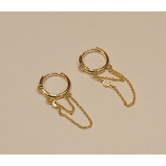 14k Gold Hoop Huggie Star Moon Earrings Hypoallergenic Lightweight - Picture 5 of 6